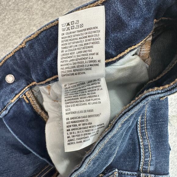 American Eagle Mid-Rise Jeans WMNS 4 Blue Denim Distressed Next Level Stretch - Picture 8 of 12